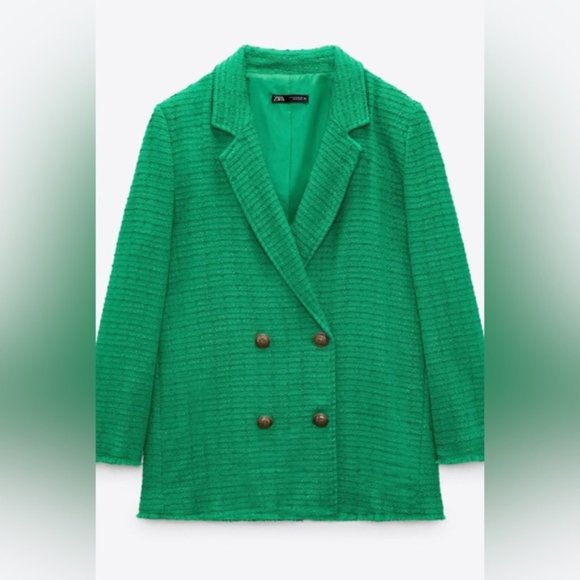 ZARA Textured Green double breasted blazer - Picture 10 of 10
